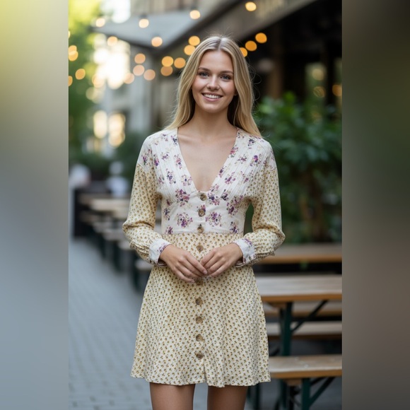 Free people bohemian long sleeve Button-Down dress - Picture 1 of 8